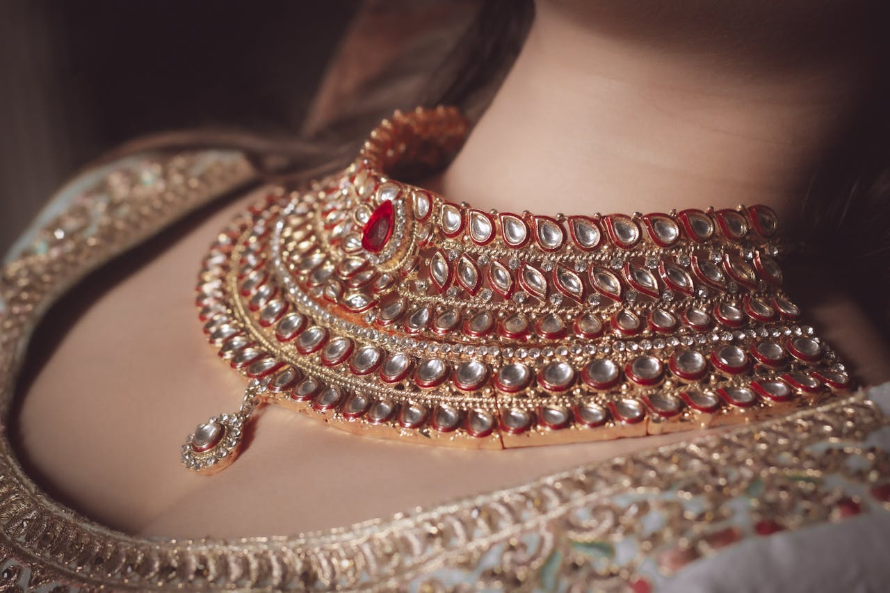hero-img-02 Close-up of intricate Indian bridal necklace showcasing gold and Kundan craftsmanship.